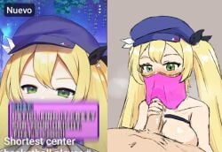 1boy 1boy1girl 1girls big_breasts blonde_hair blowjob breasts breasts_out dokibird female female_focus funny green_eyes hat indie_virtual_youtuber long_hair reflectionjems tagme virtual_youtuber