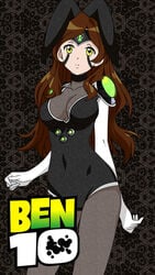 ben_10 ben_tennyson bunny_ears bunnysuit cleavage ditto_(ben_10) female female_ben gender_transformation green_eyes leotard long_hair maudxie medium_breasts mtf_transformation omnitrix pantyhose rule_63 splixson transformation yellow_eyes