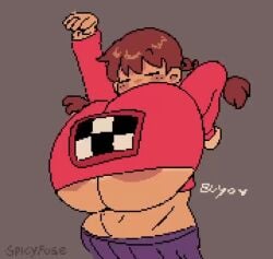 1girls animated animated_gif areola_peek blush bouncing_breasts braided_hair braided_twintails closed_eyes dark_areola dark_nipples eyes_closed huge_areolae huge_breasts madotsuki massive_breasts open_mouth skirt smile solo spicyfuse sweater underboob yume_nikki