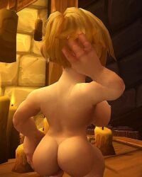 1girls ass blonde_hair butt charlotte_fizzles cute female_only gnome_(warcraft) gnome_female naked naked_female sexy_pose short_hair shortstack warcraft world_of_warcraft