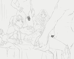 2girls bondage censored crying crying_with_eyes_open femsub fire_emblem fire_emblem:_path_of_radiance fire_emblem:_radiant_dawn forced forced_to_watch kazamidori1985 maledom monochrome multiple_boys nintendo pussy rape sanaki_kirsch_altina sigrun_(fire_emblem) sketch sword tears vaginal_penetration weapon