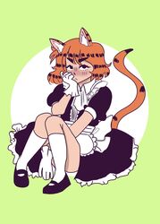 1boy blush blushing cat_ears catboy cute femboy femboy_garfield garfield_(series) garfield_the_cat humanized maid maid_outfit orange_hair solo_male