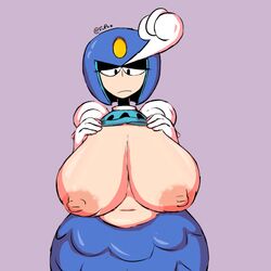 android big_breasts breasts female fupoo half-closed_eyes mega_man mega_man(classic) mermaid robot robot_girl shirt_lift solo splash_woman