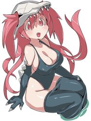 1girls 2017 5_5_tea_ bare_thighs big_breasts breasts cleavage cute gijinka king_kong_(series) kong:_skull_island monsterverse one-piece_swimsuit pink_eyes pink_hair skullcrawler solo solo_female swimsuit tagme