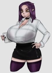 1girls bora_(madslads) bra breasts clothed cup edit edited female female_only fully_clothed half-closed_eyes hanon(editor) huge_breasts humanoid madslads mostly_nude office office_lady pencil_skirt see-through solo standing thighhighs