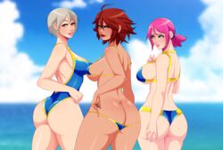 3girls ass bikini breasts dark-skinned_female law-zilla multiple_girls