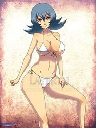 alluring big_breasts bikini bikini_bottom bikini_top blue_hair breasts female female_focus female_only game_freak gym_leader hand_on_thigh layerth light-skinned_female looking_at_viewer nintendo pokemon pokemon_hgss pokemon_rgby sabrina_(pokemon) sabrina_(pokemon_hgss) short_hair smile smiling_at_viewer solo solo_female thighs voluptuous watermark white_bikini white_bikini_bottom