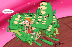 1girls 3_eyes big_penis businessman_(artist) candace_flynn female gangbang green_skin huge_cock long_penis multi_eye orgy phineas_and_ferb red_hair