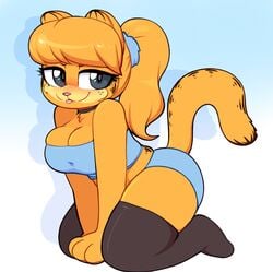 1girls anthro catgirl choker cute female female_only furry garfield_(series) garfield_the_cat moozuamary orange_fur orange_hair ponytail rule_63 scrunchie stockings tagme thighs