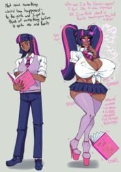 2020 ass_expansion before_and_after bimbo bimbofication bimbophi brain_drain brainwashing breast_expansion dark_skin dated english_text female fully_clothed high_heels huge_ass huge_breasts hypnosis kogal my_little_pony platform_heels post_transformation revealing_clothes school_uniform signature text transformation twilight_sparkle_(mlp)