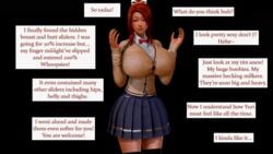 1girls 3d 4th_wall_breaking alternate_breast_size anon big_ass big_breasts bimbo bimbofication body_modification bow breast_expansion breast_inflation bursting_breasts cute dialogue doki_doki_literature_club english_text eye_contact fat_ass fourth_wall game_cg green_eyes hair_ornament honey_select huge_breasts large_breasts looking_at_viewer massive_breasts monika_(doki_doki_literature_club) ponytail pose red_hair school_uniform schoolgirl speaking_to_viewer sweater text text_box theduudeman thick thick_thighs thighs tight_clothing void wide_hips