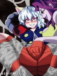 2girls ahegao animal_ears bimbo bimbofication bondage breasts captured cat_ears chimera_ant enslaved_royal female femdom heart-shaped_pupils humanoid hunter_x_hunter insects large_breasts long_hair mind_break mind_control neferpitou nepify pale-skinned_female pale_skin predator/prey purple_hair purple_skin rape restrained short_hair shounen_jump spider_web villainess white_hair yuri zazan