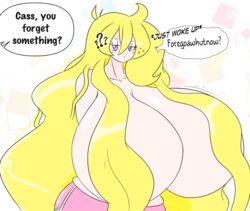 cassie_(theycallhimcake) clever_censor dullahan hyper hyper_breasts long_ears riley_moore_(artist) sleepy tagme tired topless unaware