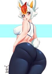 1girls ass big_ass big_breasts big_butt breasts bunny_ears cinderace female humanized humanoid large_ass looking_back nintendo pokemon pokemon_ss red_eyes sideboob solo standing thick_ass thick_thighs thighs tiger1001