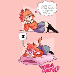 1boy cat_ears cat_tail cute degradation femboy femboy_garfield garfield_(series) garfield_the_cat male male_only sleeping solo thighs