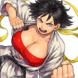 1girls big_breasts black_hair breasts bursting_breasts capcom clothed female female_only gi huge_breasts makoto_(street_fighter) nipples_visible_through_clothing overflowing_breasts short_black_hair short_hair shu-mai solo street_fighter street_fighter_iii street_fighter_iii:_3rd_strike street_fighter_iii_(series) street_fighter_iv street_fighter_iv_(series) tagme tomboy