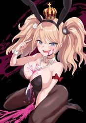 1girls blonde_hair blood blush breasts bunny_ears bunny_girl bunnysuit cleavage danganronpa favorite gyaru heels high_heels junko_enoshima kneeling large_breasts rayno solo straight_hair twintails