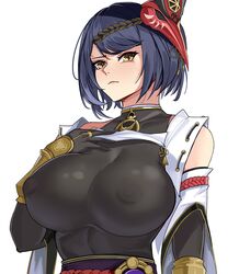 1girls big_breasts black_elbow_gloves black_gloves black_long_gloves breasts elbow_gloves female female_only genital_slit genshin_impact gloves kujou_sara long_gloves loooyd nipples_visible_through_clothing short_hair solo subjectivity voluptuous yellow_eyes