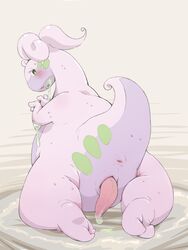 animal_penis anus blush embarrassed goodra looking_back male male_only open_mouth penis pokemon pokemon_(species) pokemon_xy purple_skin scalie slime snail solo tail yonezmi