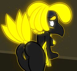 ass avian bent_over bird crow crow_neon felino female glowing glowing_bits glowing_eyes lumi_(felino) neon_witch only_female pussy