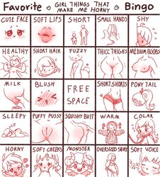 ass ass_grab bingo_card blush collar hands_on_cheeks horny horny_female lactation leash medium_breasts milking monster_girl oversized_clothes oversized_shirt ponytail puffy_pussy short_hair short_shorts shy size_difference sleeping small_hands smaller_female sweater tagme thick_thighs