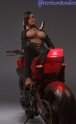 1girls 3d big_breasts breasts breasts_out female_only holorenders looking_at_viewer motorcycle piercing pinup sitting_on_motorcycle tagme_(character) topless