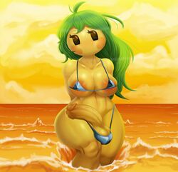 1futa ball_bra balls big_balls big_breasts big_penis bikini breasts clothed clothing dwn000 eyelashes fruit futa_only futanari green_hair humanoid humanoid_penis mostly_nude no_mouth ocean orange_(fruit) orange_skin penis plant poppy_(orangejuicemann) precum precum_drip solo solo_futa standing tagme thick_thighs water wide_hips