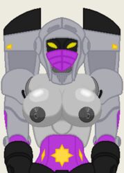 1girls alien alien_girl big_breasts breasts busty female female_only grey_body grey_nipples looking_at_viewer machine masked nightbird nightbird_(transformers) nipples nobleseven20 robot robot_girl simple_background solo solo_female transformers transformers_g1 yellow_eyes