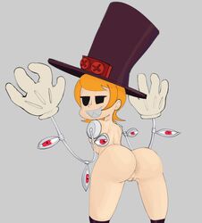 anus ass big_ass flat_chest garbledina large_ass nipples peacock_(skullgirls) shortstack skullgirls smile smug thick_thighs top_hat vagina