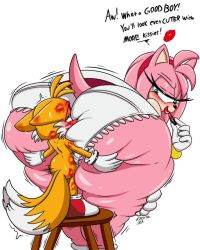 1boy1girl 1girls amy_rose anthro ass_dough deep_skin digitaldomain123 female female_focus hyper_ass kiss_mark obese_female sonic_(series) tails