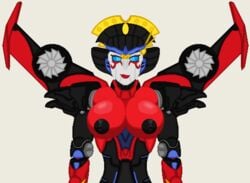 1girls alien alien_girl big_breasts black_nipples blue_eyes breasts busty female female_only looking_at_viewer machine nipples nobleseven20 red_breasts red_lips red_lipstick robot robot_girl simple_background solo transformers transformers_robots_in_disguise_(2015) windblade wings