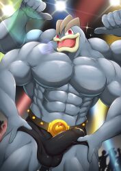 2022 absurd_res bulge generation_1_pokemon group hi_res humanoid looking_at_viewer machamp male male_only muscular muscular_humanoid muscular_male nintendo pokemon pokemon_(species) red_eyes solo_focus toranoyouhei video_games