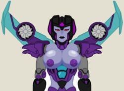 alien alien_girl big_breasts black_lips black_lipstick breasts busty female grey_body looking_at_viewer machine nipples nobleseven20 purple_nipples red_eyes robot robot_girl simple_background slipstream transformers wings