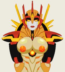 1girls alien alien_girl big_breasts breasts busty female female_only looking_at_viewer machine mistress_of_flame nipples nobleseven20 orange_lips orange_lipstick orange_nipples pixel_art robot robot_girl simple_background solo transformers transformers_idw yellow_eyes