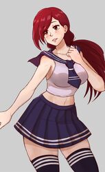 91m10 blush breasts female female_only red_hair ruby_koroma_(91m10) skirt smile solo_female thighhighs thighs tie