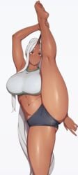 1girls 2020 bare_shoulders barefoot belly big_breasts breasts bushu_(lvl) covered_pussy dark-skinned_female dark_skin female female_focus female_only hair_bun long_hair looking_up lvl lvl_(sentrythe2310) navel oni oni_horns original original_character red_eyes short_shorts simple_background solo solo_female solo_focus splits sports_bra sportswear standing standing_on_one_leg thick_thighs thighs vertical_splits very_long_hair white_background white_hair