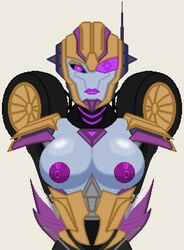 1girls alien alien_girl big_breasts breasts busty duststorm female female_only looking_at_viewer machine nipples nobleseven20 purple_eyes purple_lips purple_lipstick purple_nipples robot robot_girl simple_background solo solo_female transformers transformers_prime transformers_universe