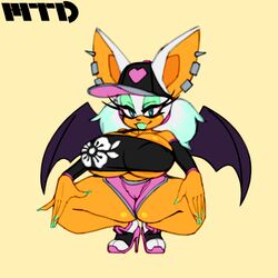 1girls baseball_cap bat_wings big_breasts bimbo breasts cameltoe crouching female female_only heels long_fingernails marthedog rouge_the_bat sega solo sonic_(series) squatting thick_thighs thighs