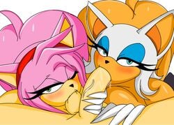 1boy 2girls amy_rose artist_name ass bimbo breasts cbear624 collaborative_fellatio fellatio fur furry light-skinned_male multiple_girls nipples penis rouge_the_bat sega sonic_(series) sonic_the_hedgehog_(series) teamwork white_background wide_hips