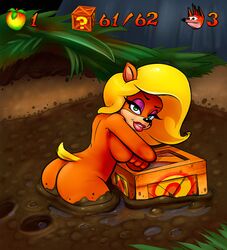 activision anthro ass big_butt breasts butt crash_(series) crash_bandicoot crate imadeej in-game_background nude nude_female quicksand sideboob tawna_bandicoot wumpa_fruit