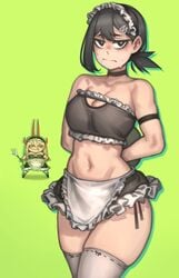 arms_behind_back bare_midriff black_eyes black_hair breasts chainsaw_man choker cleavage female female_only higashiyama_kobeni kelvin_hiu maid maid_headdress maid_uniform navel power_(chainsaw_man) short_hair side-tie_peek skindentation skirt standing thighhighs thighs tied_hair