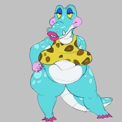 alli_(animal_crossing) alligator animal_crossing big_breasts bottomless breasts chubby female gnausea hand_on_hip lipstick nintendo scalie source_request thick_thighs video_games wide_hips year_request