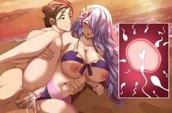 1boy 1girls ahe_gao alternate_costume beach bikini bikini_aside blush breasts breasts_out camilla_(fire_emblem) camilla_(summer)_(fire_emblem) cum cum_in_pussy cum_inside female_pubic_hair fire_emblem fire_emblem_fates fire_emblem_heroes flower hair_flower hair_over_one_eye huge_breasts impregnation kiran_(fire_emblem) kiran_(fire_emblem)_(male) lainart leg_grab leg_up long_hair nintendo nipples ocean ovum pubic_hair purple_bikini purple_hair purple_swimsuit sand seaside semen sex sperm_cell spread_legs straight sunset swimsuit tongue tongue_out vaginal_penetration violet_eyes virginity_loss x-ray