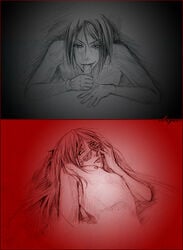 2boys gay glasses grell_sutcliff kuroshitsuji long_hair male male_only oral penis sebastian_michaelis sketch tagme yaoi