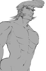 abs agent_j big_muscles elite_beat_agents half_body human male male_only monochrome muscular_male pecs short_hair simple_background solo white_background