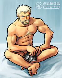 1boy blonde_hair chest_hair disney kingdom_hearts luxord male male_only nipple_piercing organization_xiii playing_card square_enix strip_poker tagme