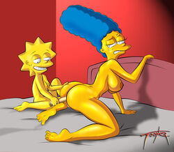 all_fours bent_over blue_hair breasts color doggy_style exposed_breasts female female_only from_behind hair human human_only incest lisa_simpson long_hair marge_simpson mother_and_daughter multiple_females multiple_girls nipples short_hair skin spiky_hair the_simpsons tooner yellow_body yellow_hair yellow_skin yuri