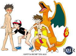 4boys anal armpit_hair ash_ketchum brock_(pokemon) charizard dmr dmr_(artist) gary_oak gay human interspecies male male/male male_only nintendo penis pokemon pokemon_(species) pokephilia puberty pubic_hair satoshi_(pokemon) yaoi