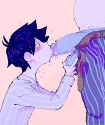 artist_request blush gay hero_(omori) jawsum omori shark size_difference sweat yaoi