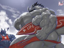 abs anthro_only beach biceps bodybuilder dragon flexing furry furry_only hyper hyper_balls hyper_genitalia hyper_muscles hyper_penis hyper_testicles lifeguard male male_focus male_only master_elrest masterelrest muscle muscles muscular muscular_anthro muscular_arms muscular_ass muscular_back muscular_legs muscular_male muscular_thighs nipples pecs public rescue_buoy tight_clothing veins veiny_penis